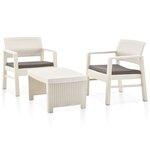 vidaXL Salon de jardin 3 Pièces Plastique Blanc