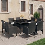 vidaXL Ensemble à dîner de jardin 9 Pièces Résine tressée et verre Noir