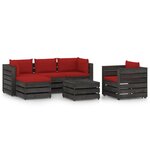 vidaXL Salon de jardin 6 Pièces avec coussins Bois imprégné de gris