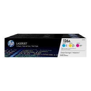 Hp 126a pack de 3 toners cyan/magenta/jaune authentiques (cf341a) pour hp laserjet pro 100 color mfp m175/200 color mfp m275/cp1025
