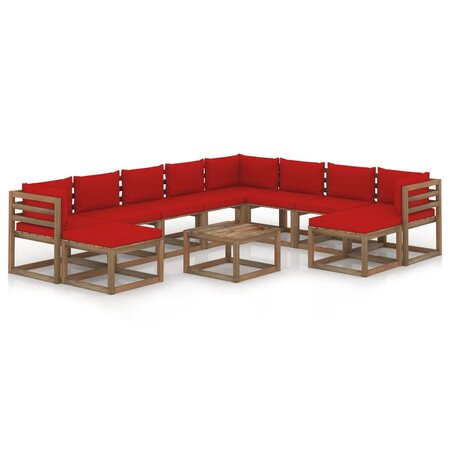 vidaXL Salon de jardin 11 Pièces avec coussins Rouge