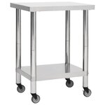 Vidaxl table de travail de cuisine avec roues 80x45x85 cm inox