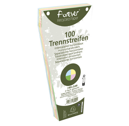 Paquet 100 Fiches Intercalaires Trapézoïdales Unies Perforées Forever - 105x240mm - Couleurs Assorties - X 6 - Exacompta