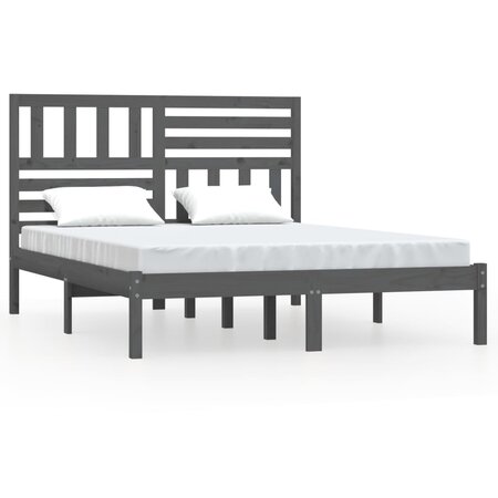 vidaXL Cadre de lit Gris Bois de pin massif 135x190 cm Double
