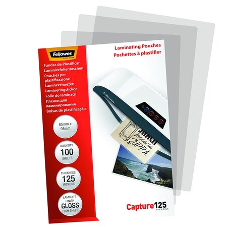 Pochette à plastifier 64 x 95 mm 250 microns (2x125) pack de 100 fellowes