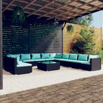 vidaXL Salon de jardin 12 Pièces avec coussins Noir Résine tressée