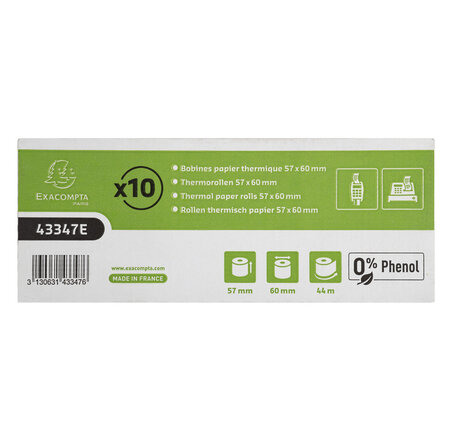 Bobine Pour Tickets De Caisse Et Carte Bancaire 57x60mm - 44m - 1 Pli Thermique 55g/m2 Sans Phenol. - X 60 - Exacompta