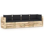 vidaXL Canapé de jardin 4 places avec coussins bois imprégné de vert