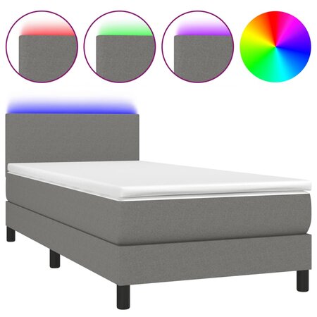 vidaXL Sommier tapissier avec matelas et LED Gris foncé 90x190cm Tissu