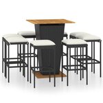 vidaXL Ensemble de bar de jardin 9 Pièces et coussins Résine tressée Noir
