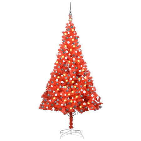 vidaXL Arbre de Noël artificiel pré-éclairé et boules rouge 210 cm PVC