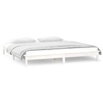 vidaXL Cadre de lit à LED blanc 135x190 cm double bois massif