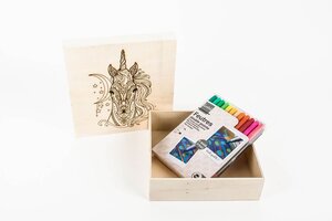 Boite en bois à colorier Licorne - Boite de 24 feutres incluse