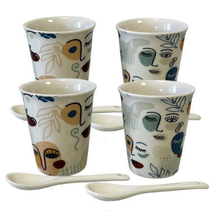Coffret de 4 gobelets expresso en céramique blanche arty