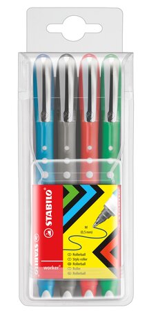 Etui de 4 roller worker colorful encre liquide 100  grip tracé 0 5 mm stabilo