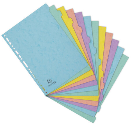 Intercalaires Carte Lustrée 400g/m2 Aquarel 12 Positions - A4 - Couleurs Assorties - X 15 - Exacompta