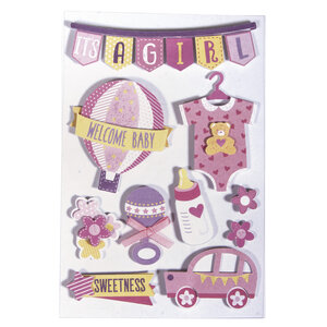 3D sticker en papier Bébé rose layette avec effets 10 pces