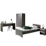 Chambre complete lit  bureau  chevet  armoire anthracite