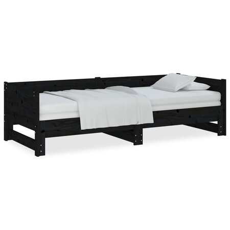 vidaXL Lit coulissant Noir Bois de pin solide 2x(90x200) cm
