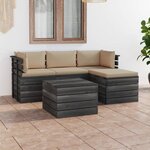 vidaXL Salon palette de jardin 5 Pièces avec coussins Bois de pin massif