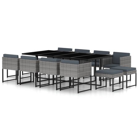 vidaXL Salon de jardin 13 Pièces avec coussins Résine tressée Gris