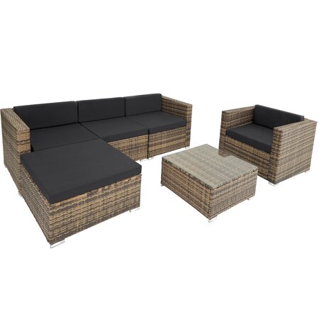 Tectake Salon bas de jardin MILAN 5 places - marron naturel