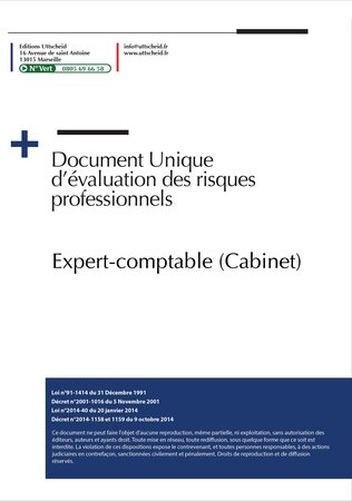 Document unique d'évaluation des risques professionnels métier (pré-rempli) : expert-comptable (cabinet) - version 2023 uttscheid
