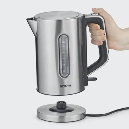 SEVERIN WK3416 Bouilloire design 1,7 L, ébullition rapide, Sans Bisphénol A, Arrêt auto, Range câble, Socle 360°, Inox