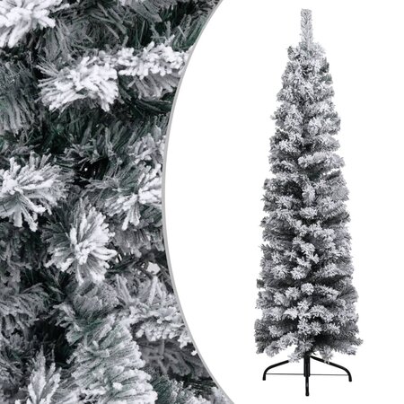 vidaXL Sapin de Noël artificiel mince flocon de neige vert 150 cm PVC
