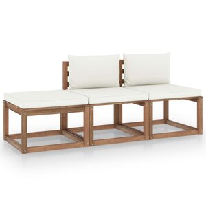 vidaXL Salon palette de jardin 3 Pièces et coussins Bois de pin imprégné