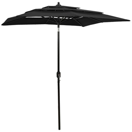vidaXL Parasol à 3 niveaux avec mât en aluminium Noir 2x2 m