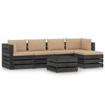 vidaXL Salon de jardin 6 Pièces avec coussins gris bois imprégné