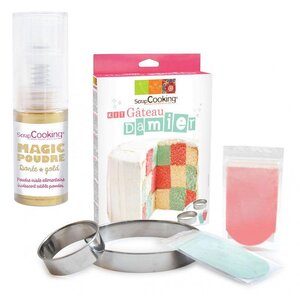 Kit gâteau damier + 1 poudre alimentaire irisée dorée