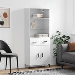 vidaXL Buffet haut Blanc brillant 69 5x34x180 cm Bois d'ingénierie