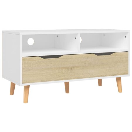 vidaXL Meuble TV Blanc et chêne sonoma 90x40x48 5 cm Aggloméré