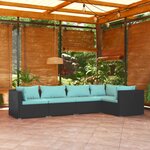 vidaXL Salon de jardin 5 Pièces avec coussins Résine tressée Noir