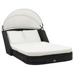 vidaXL Chaise longue avec auvent Résine tressée Noir