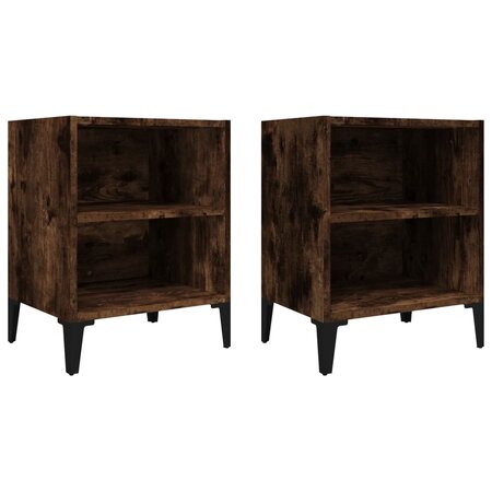 vidaXL Tables de chevet pieds en métal 2 Pièces Chêne fumé 40x30x50 cm
