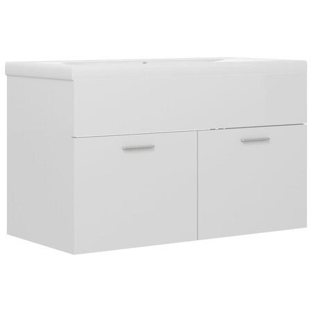 vidaXL Armoire d'évier avec lavabo intégré Blanc brillant Aggloméré