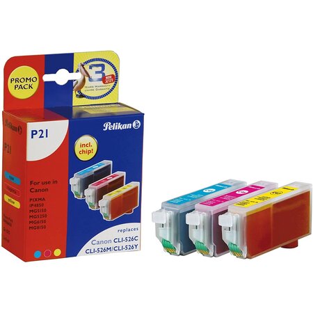 P21 cartouche jet d'encre compatible avec oem cli-526 c-m-y 4541b006 pelikan printing
