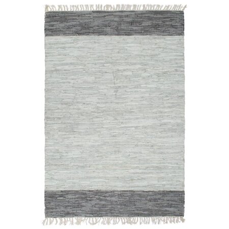 vidaXL Tapis Chindi tissé à la main Cuir 120 x 170 cm Gris