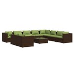 vidaXL Salon de jardin 11 Pièces avec coussins Marron Résine tressée