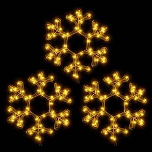 vidaXL Flocons de neige de Noël avec LED 3 Pièces Blanc chaud 27x27 cm