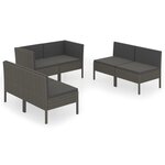 vidaXL Salon de jardin 6 Pièces avec coussins Résine tressée Gris