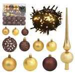 vidaXL Set de boules de Noël avec pic et 300 LED 120Pièces Doré et bronze