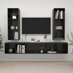 vidaXL Meubles TV muraux 4 Pièces Noir brillant Aggloméré