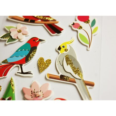 Autocollants en relief à paillettes - Oiseaux tropicaux