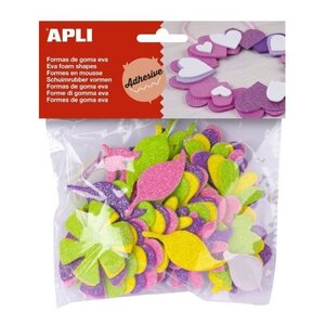 APLI Pochette de 48 fleurs En mousse - Adhésive a paillettes (Lot de 3)