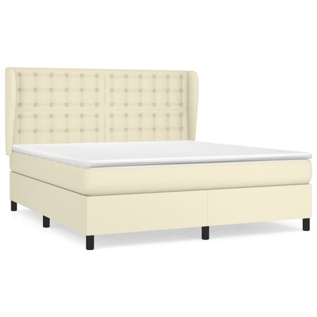 vidaXL Lit à sommier tapissier avec matelas Crème 180x200cm Similicuir