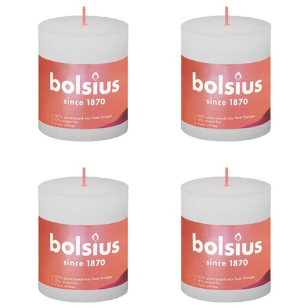 Bolsius Bougies pilier rustiques Shine 4 Pièces 80x68 mm Blanc nuageux